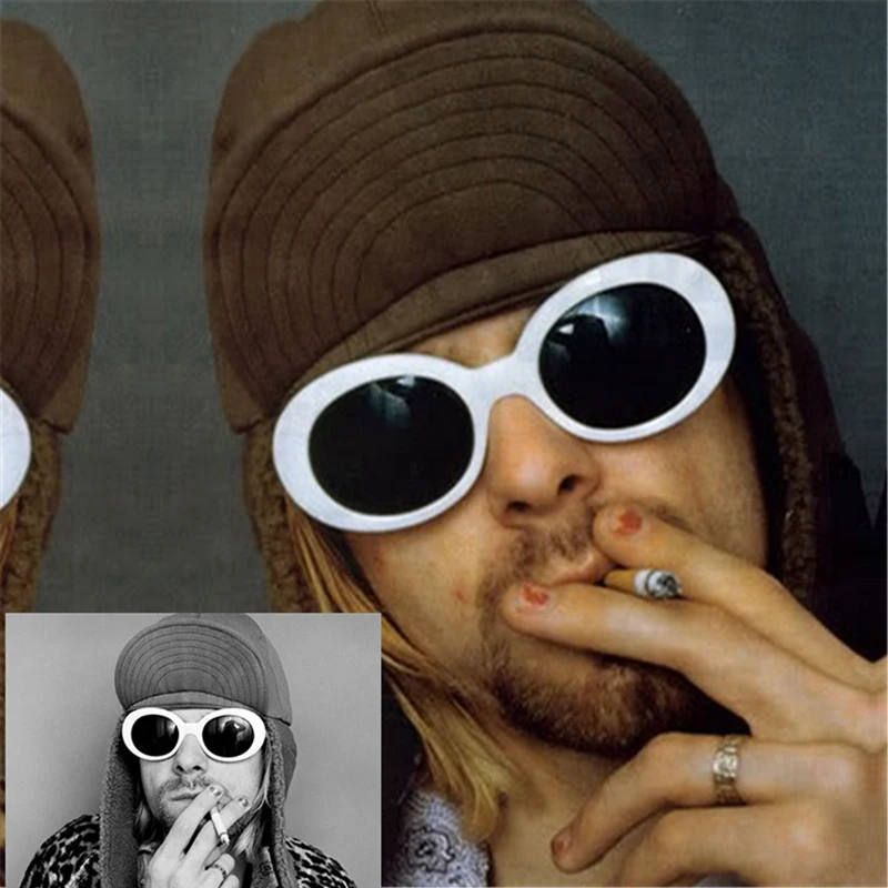 2024 Clout Goggle Glasses Men Oval Sunglasses Kurt Cobain Trendy Hot Vintage Retro Sunglasses Women's White Black Eyewear UV400