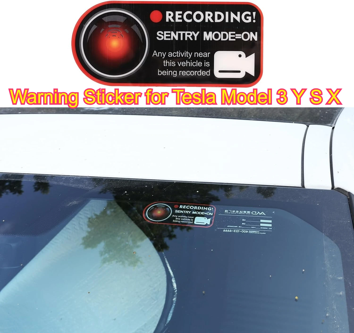 Warning Sticker for Tesla Model 3 Y S X Sentinel Mode Recorder Electrostatic Sticker Warning Anti Theft Stickers Car Accessories