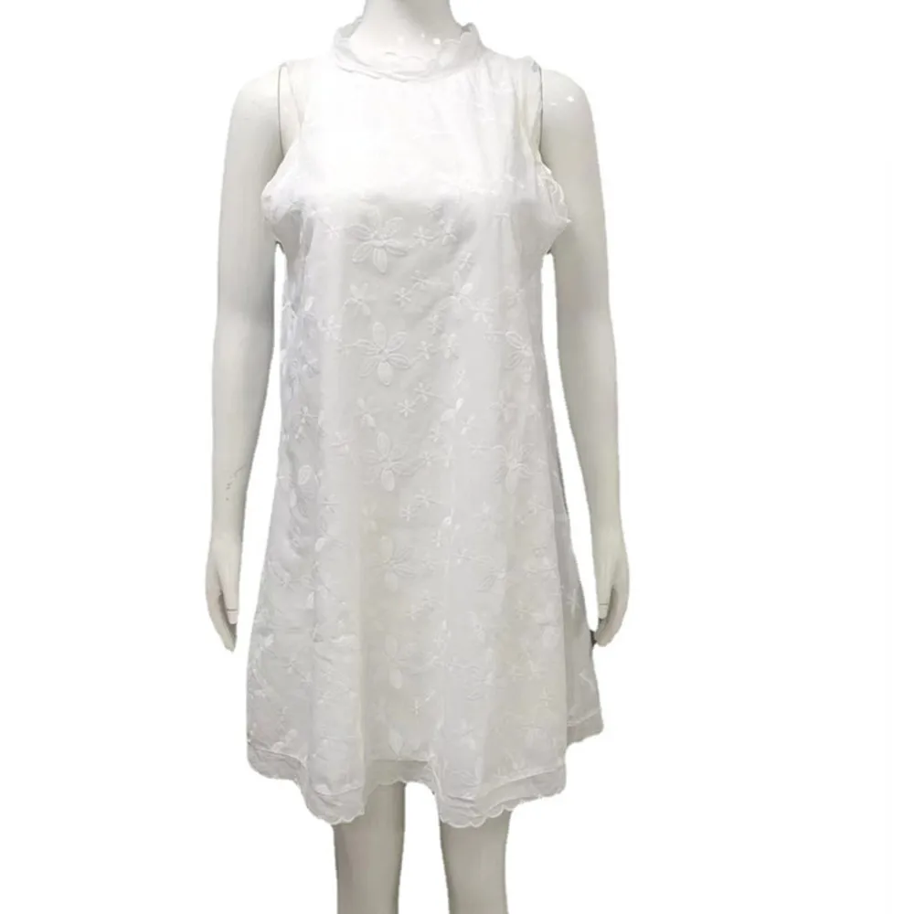 Casual White Lace Mini Dress Women Summer 2024 Fashion Sleeveless Loose Chic Short Party Vacation Dresses Elegant Vestidos