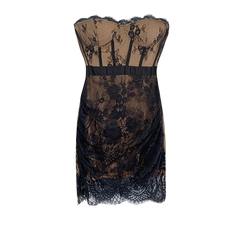 Sexy Spitze Wrap Brust Enge Fit ort Rock Rohr Top Dr frauen Hohe Taille A-linie Rock Sle Herbst Neue Ankunft