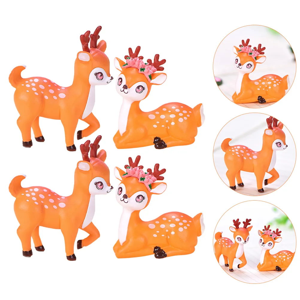 

4pcs Plastic Figurines Mini Garden Decor Desktop Ornament Creative Reindeer Statues For Home Bonsai Gift Kids