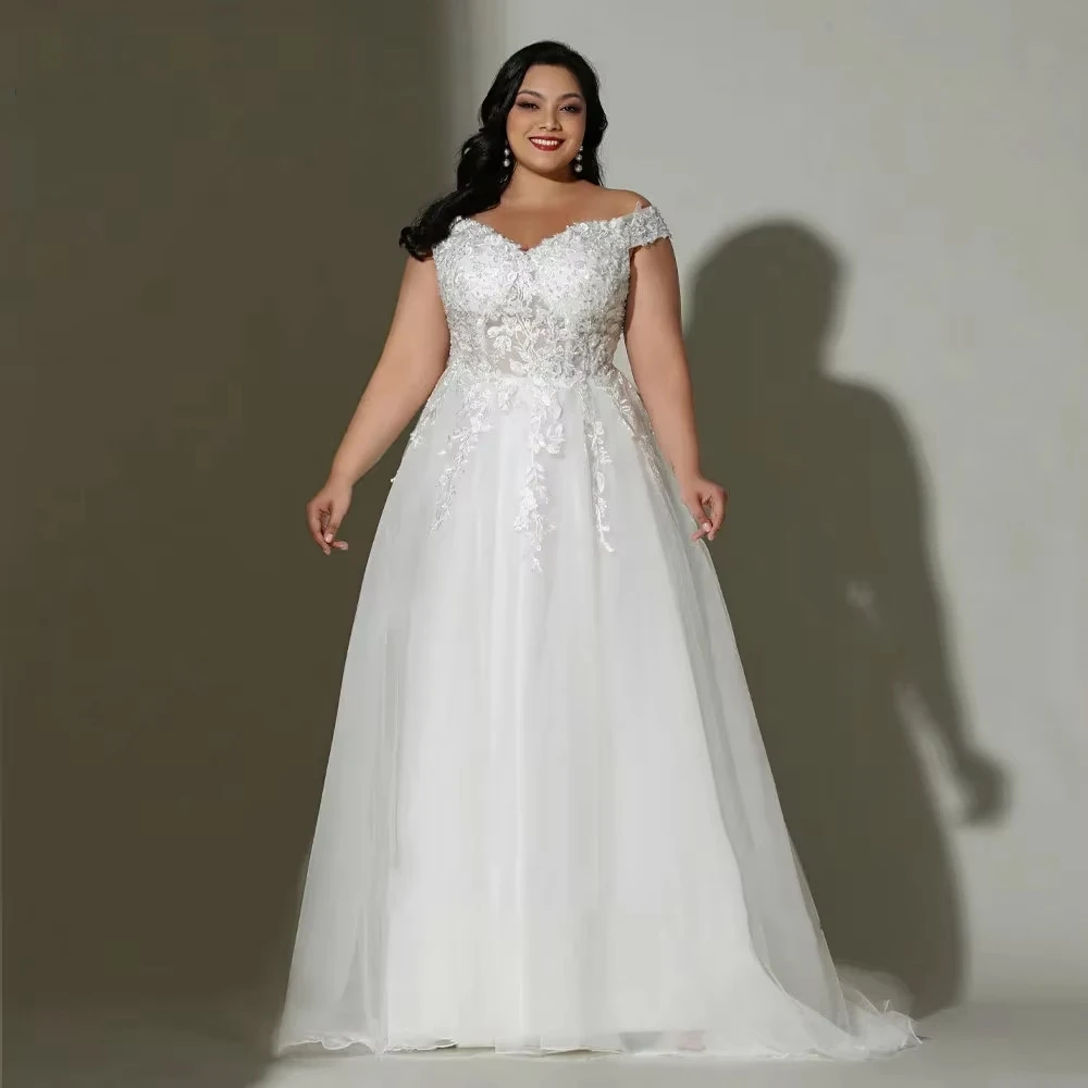 

Exquisite Plus Size Wedding Dresses for Women 2025 Off Shoulder Ivory Bridal Gowns with Lace Soft Tulle Vestido De Novia New