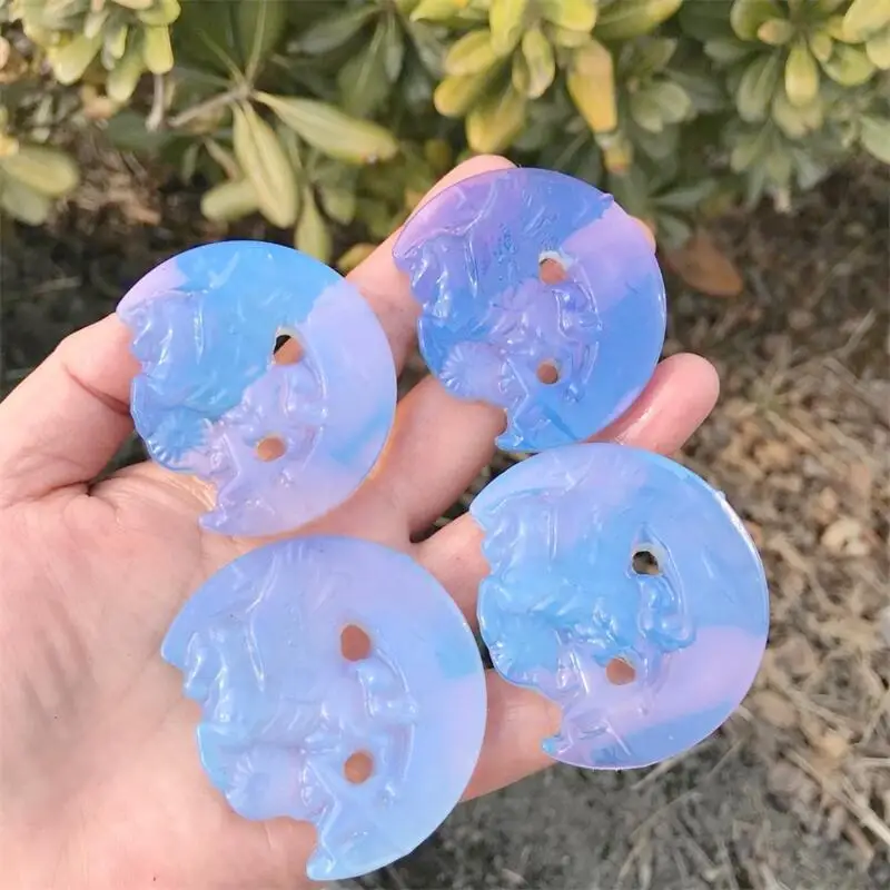 Натуральный Синий Опалит Луна Единорог кристалл резьба животное Исцеление энергия камень драгоценный камень коллекция фэншуй, украшение интерьера 1 шт.