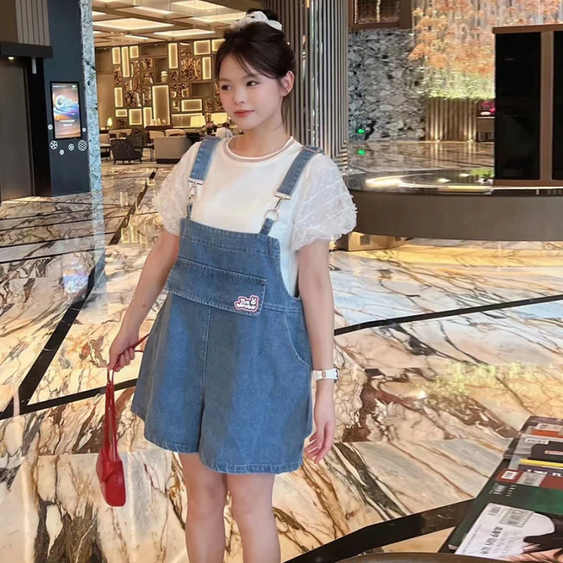 

Ele Design Rabbit Ear Denim Overalls Women's Summer 2024 Faionable Versatile High Waist ort Jeans Pants with Straps
