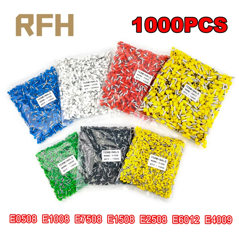 1000 unids/pack E7508/E1008/E1508/E2508 virolas aisladas terminales de Cable bloque terminador eléctrico conectores de Cable final