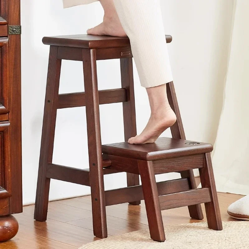 Household creative ladder, folding climbing stool, multi-functional chair, solid wood shoe changing stool