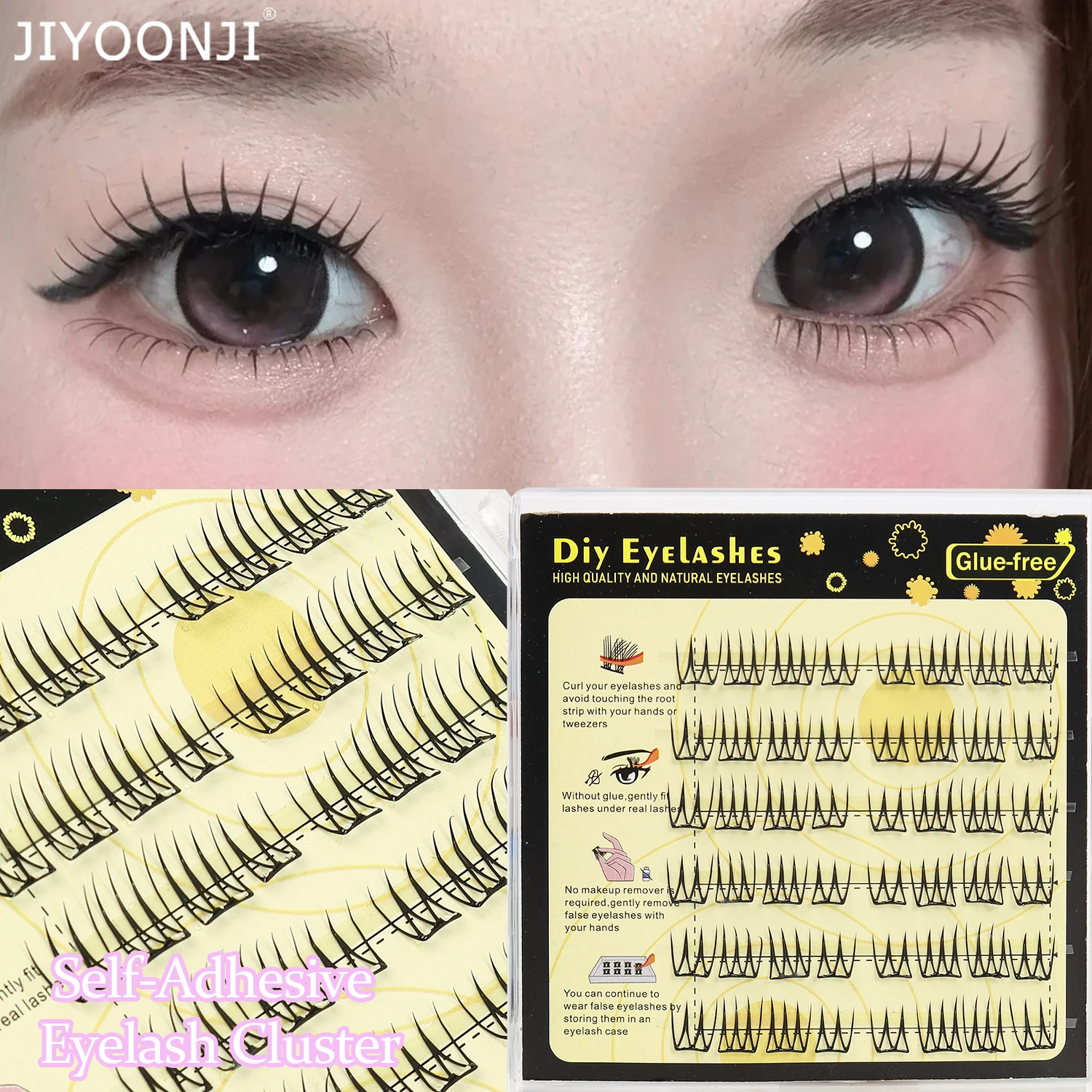 48 Clusters, Female Idol Eyelash Clusters, Self-Adhesive Eyelash Clusters, Small Thin Strips, U-Shaped Female Idol False Eyelashes, Distinct Strands, Naturally Thick, Photogenic Style, Idol Eyelashes, Natural Realistic, Glue-Free DIY False Eyelashes