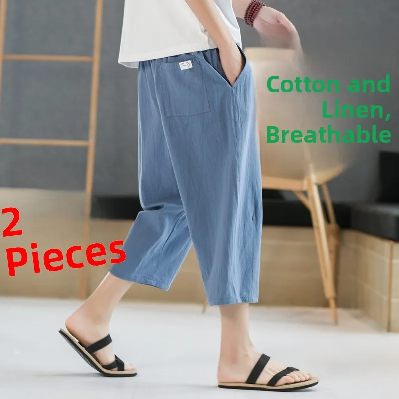 

Мужские летние тонкие хлопковые льняные шорты свободного кроя, повседневные, со средней посадкой, длиной 7/8, дышащие, комфортные, для пляжа и отдыха