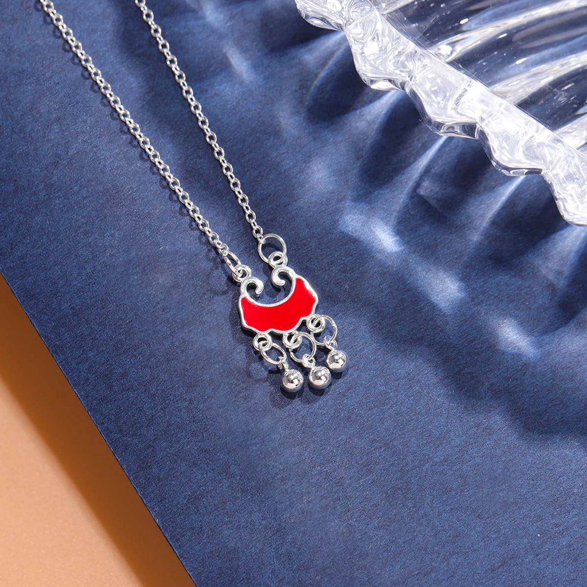 New Fashion 925 Sterling Silver Jewelry Personality Blessing Cloud Red Lock Auspicious Clavicle Chain Pendant Necklaces XL275