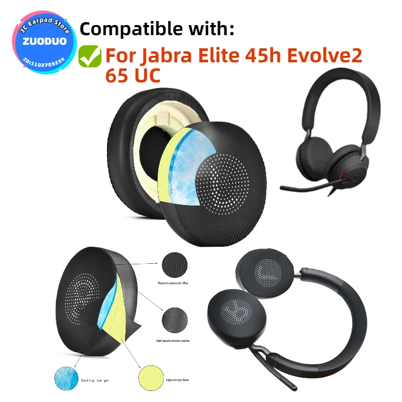 

Sport Cooling-Gel Replacement Ear Pads for Jabra Elite 45h Evolve2 65 UC Headphones Ear Cushions, Headset Ear Cover Earpads