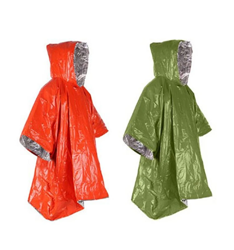 

Double Color Aluminum Foil Raincoat Orange Silver een Outdoor Emergency Cam First Aid Waterproof Cold Proof Plastic Poncho