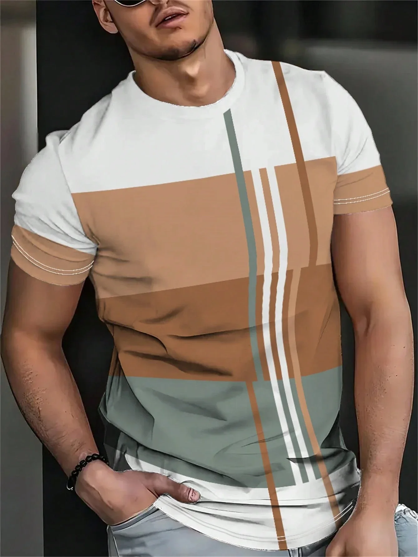 Lustiges Herren-T-Shirt 3D-Druck Übergroße Loose-Fit Kurzarm-Shirts Sommer Herrenbekleidung Vintage Street Einfarbiges Muster Oberteile