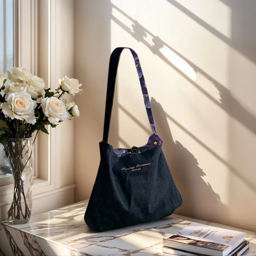 

Non fading denim! Spring and summer wisteria garden denim bag, large capacity single shoulder crossbody double-sided bag, floral