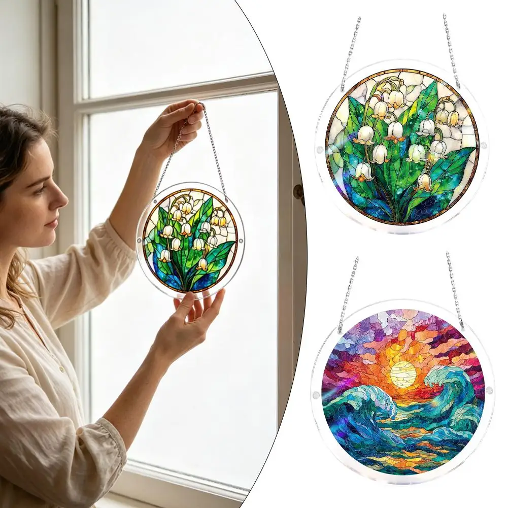 Acrylic Puzzle Suncatcher Window Hanging DIY Stained Glass Style Sun Catcher Home Garden Decor Light Refraction Gift for Her