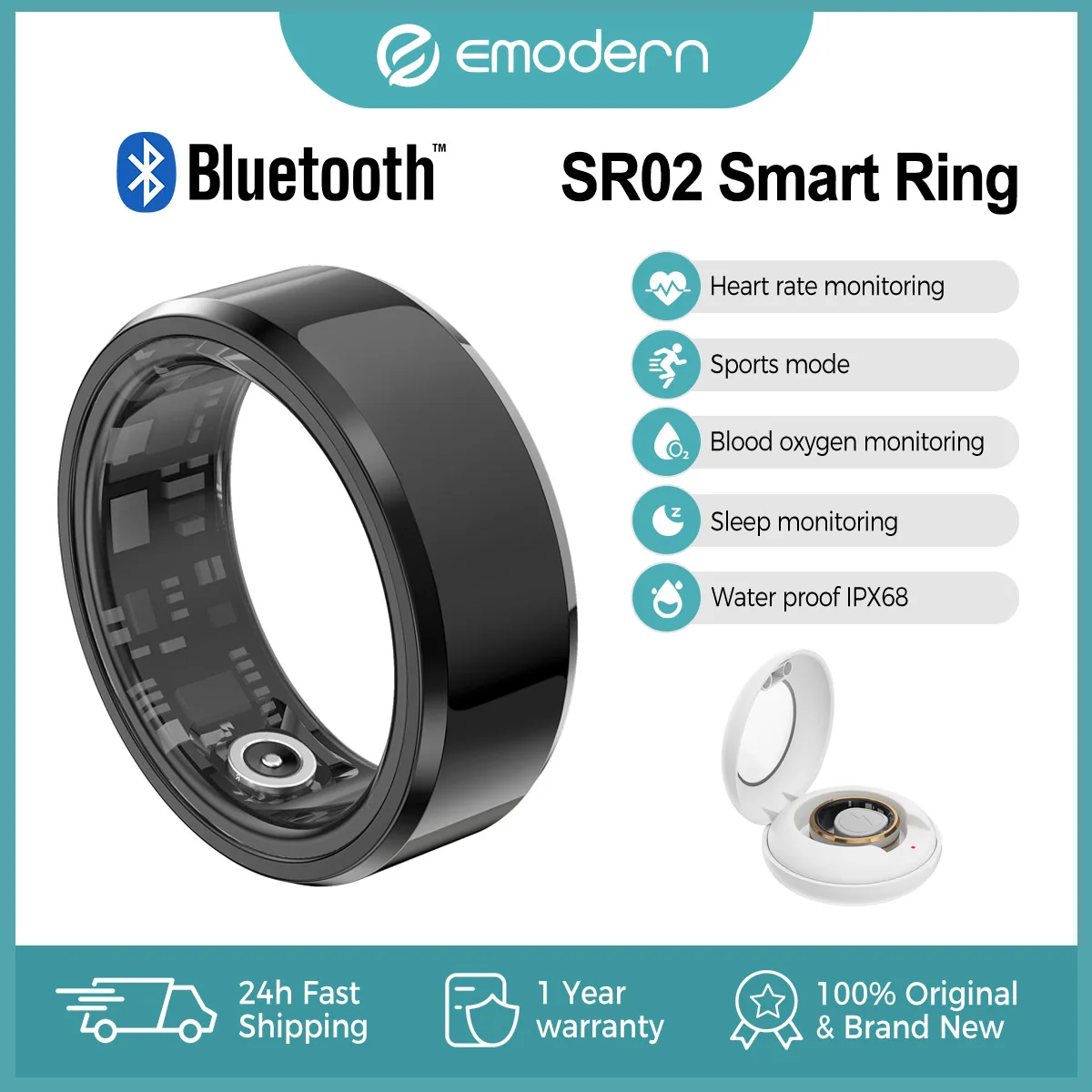 SR02 Smart Ring Men Women Ceramic Shell 5ATM Waterproof Heart Rate Blood Oxygen Monitoring Multi Sports Modes For Android IOS