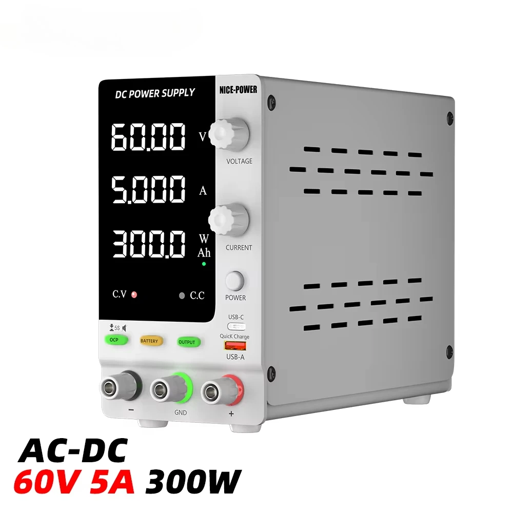 KUAIQU SPPS-C605C Adjustable DC Power Supply 60V 5A 300W with OCP/OVP Overcharge Protection for 36V 48V Universal Battery Charge