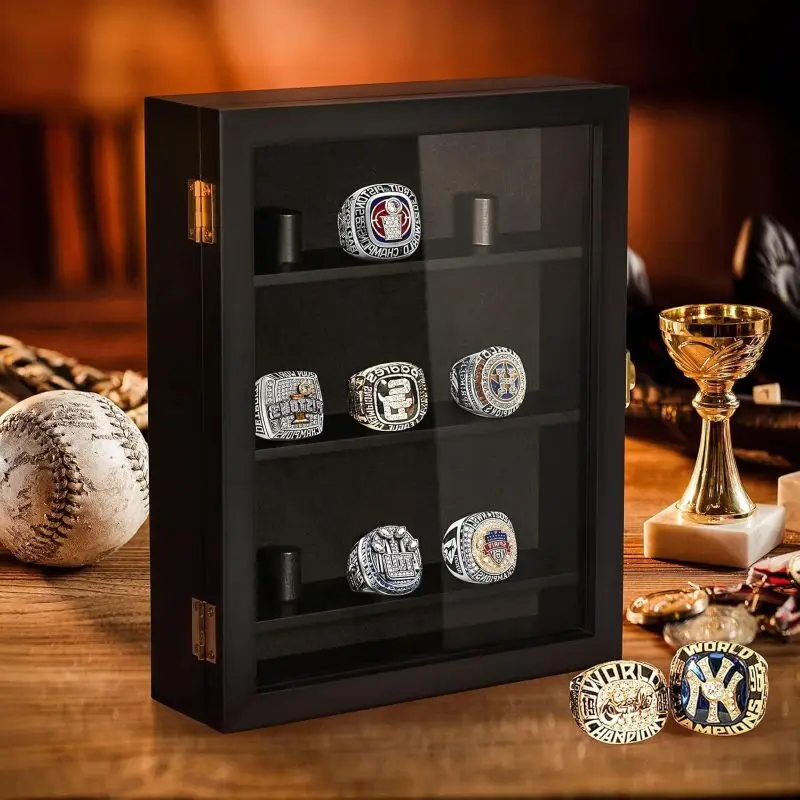 

Modern simple wooden storage photo frame ring storage box wall-mounted transparent ring jewelry photo frame storage box medalbox