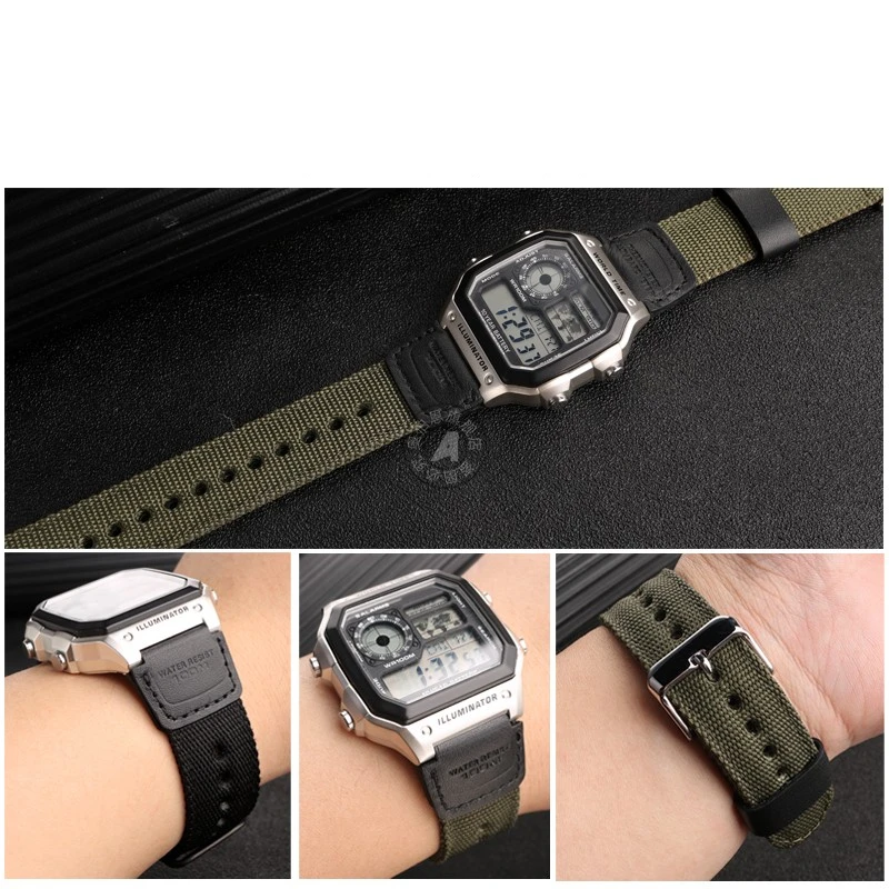 For Casio 3299 AE-1200 with Tool 1100 A158/159 Student Electronic Watch Durable Wear-Resistant Nylon Watch Strap 18mm Black