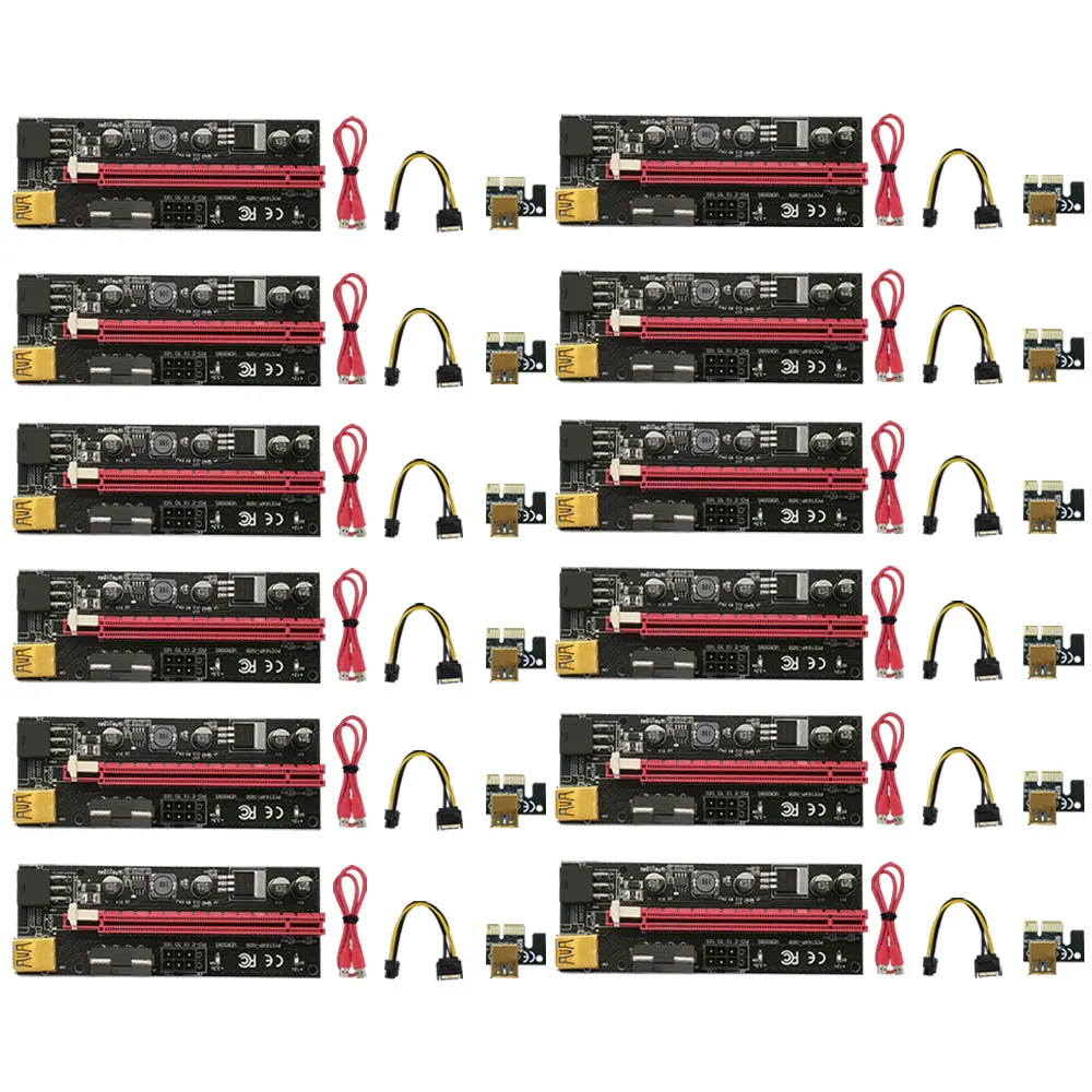 1/12pcs Newest VER009 USB 3.0 PCI-E Riser VER 009S Express Extender Riser Adapter Card SATA 15pin to 6 pin Power Cable