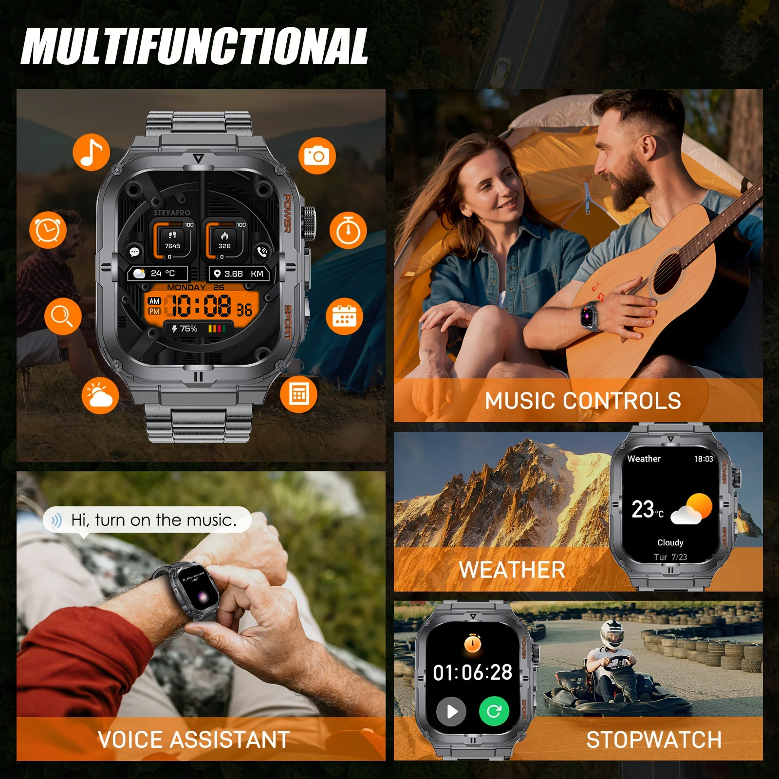 2024 New durable men's fitness outdoor sports smartwatch LED flashlight IP68 waterproof men's smartwatch for Huawei Xiaomi