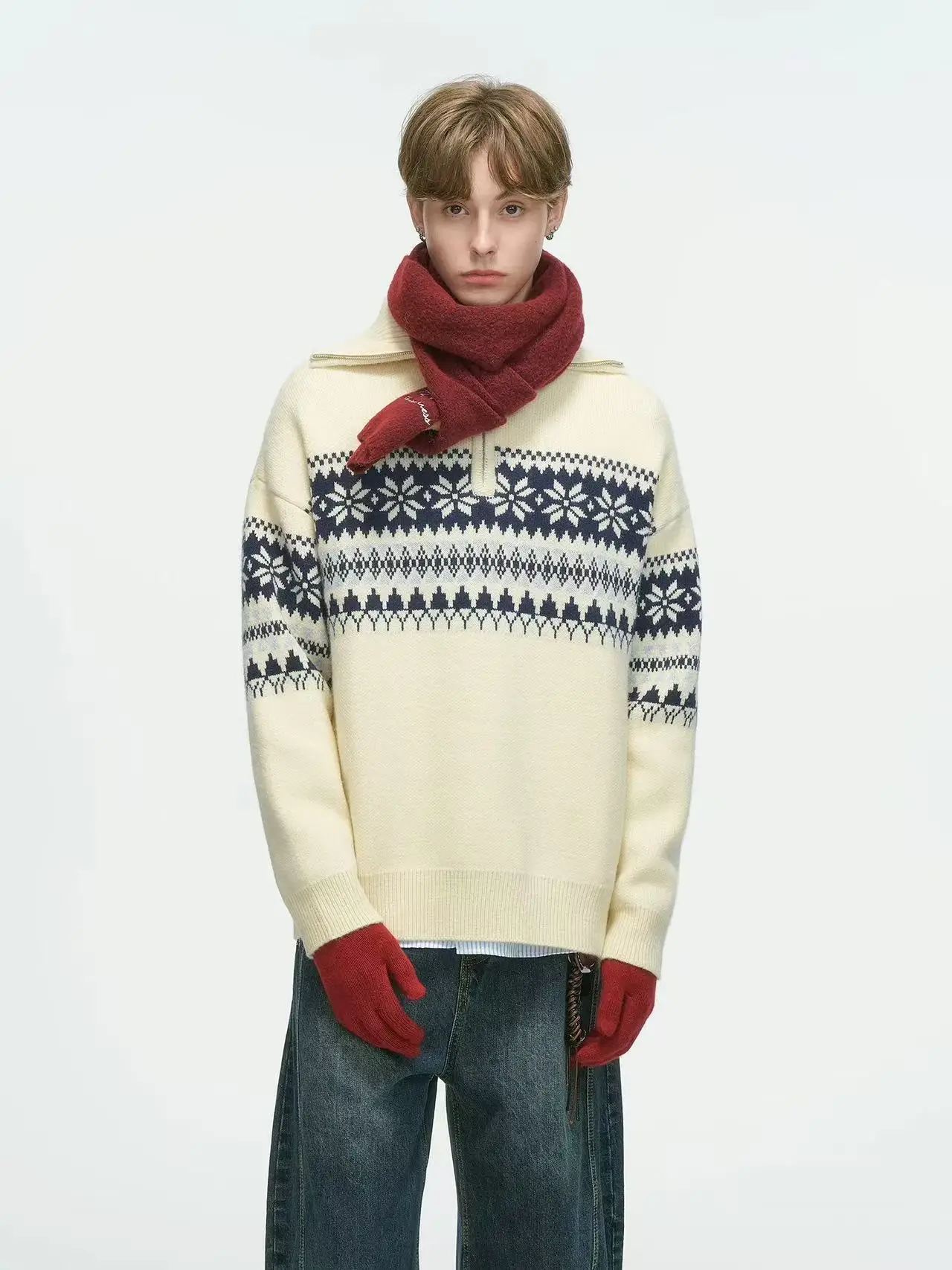 

Американский ретро-свитер на молнии с высоким воротником, унисекс, вязаный, свободного кроя, для мужчин и женщин, осенне-зимний, трендовый, брендовый...