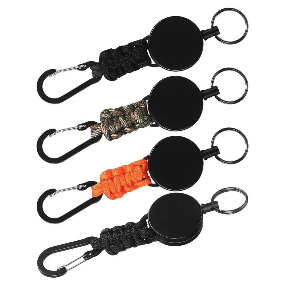 

4Pcs Retractable Keychain Umbilical Cord Multi Functional Stylish Design Carabiner Keyring for Id Badge Portable Carry