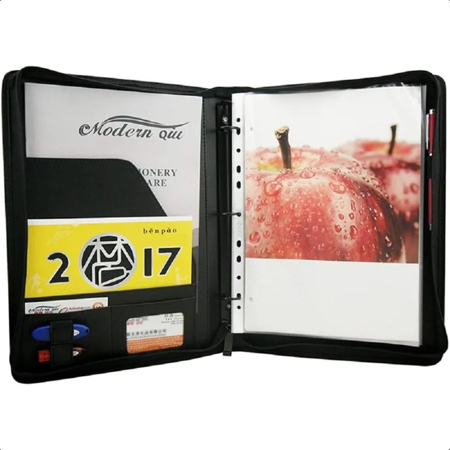 

Zippered Portfolio Binder 3 Ring with Writing Pad Legal Size Letter PU Leather Profional Padfolio Folder for Interview Busin Bl