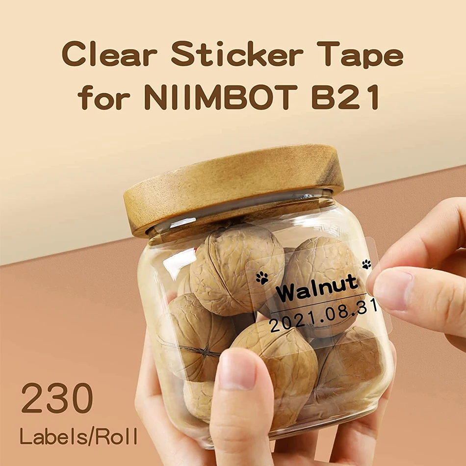 Niimbot B21 B1 White Tag Color Transparent Thermal Label Sticker Paper 1/3/5 Roll Waterproof Scratch-Resistant for Label Printer