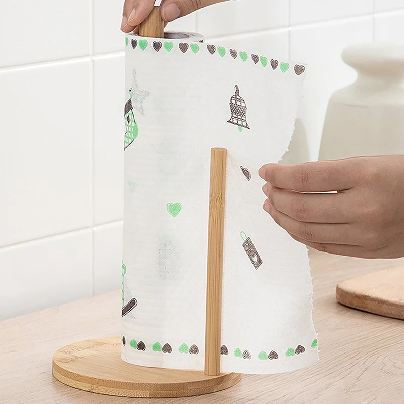 Kitchen Wooden Roll Paper Towel Holder Bathroom Tissue Vertical Stand Disposable Paper Pot Kitchen Toilet Storage Accessories