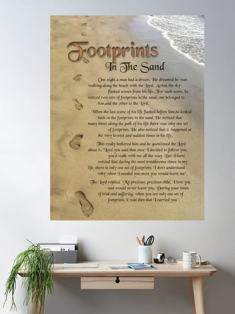 Affiche sur toile avec empreintes inspirantes, poème dans le sable, peinture artistique murale pour décoration de maison