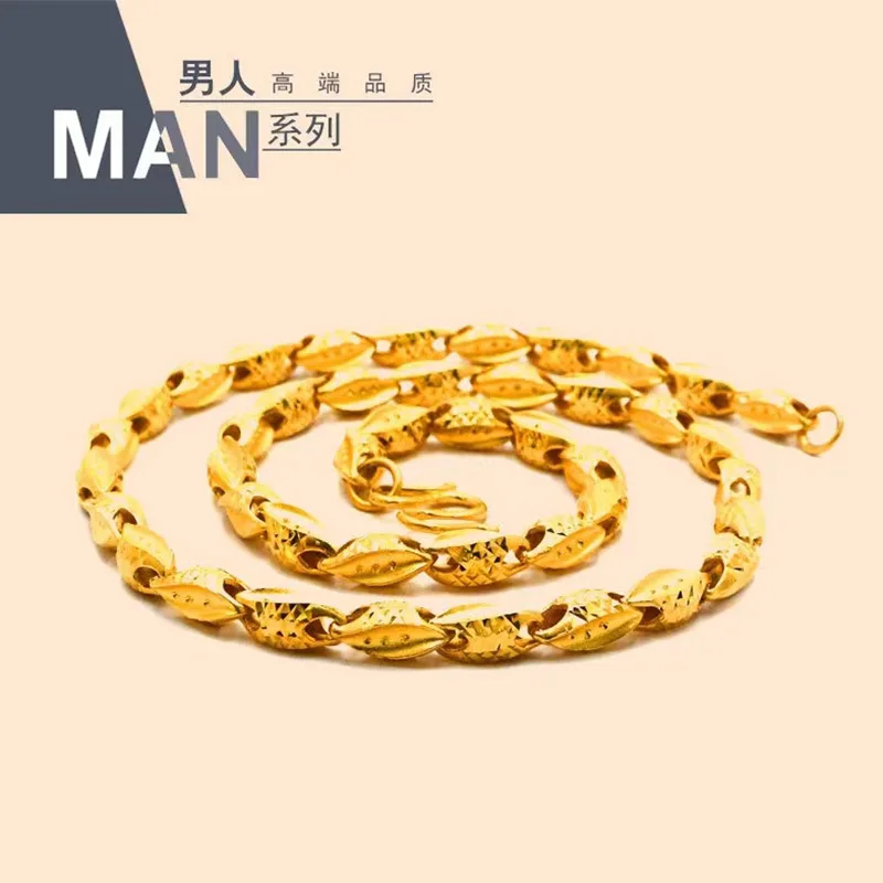 9999 24K Real Gold Necklace Men\'s Boutique Wheat Cart Flower Necklaces for Men Women Boys