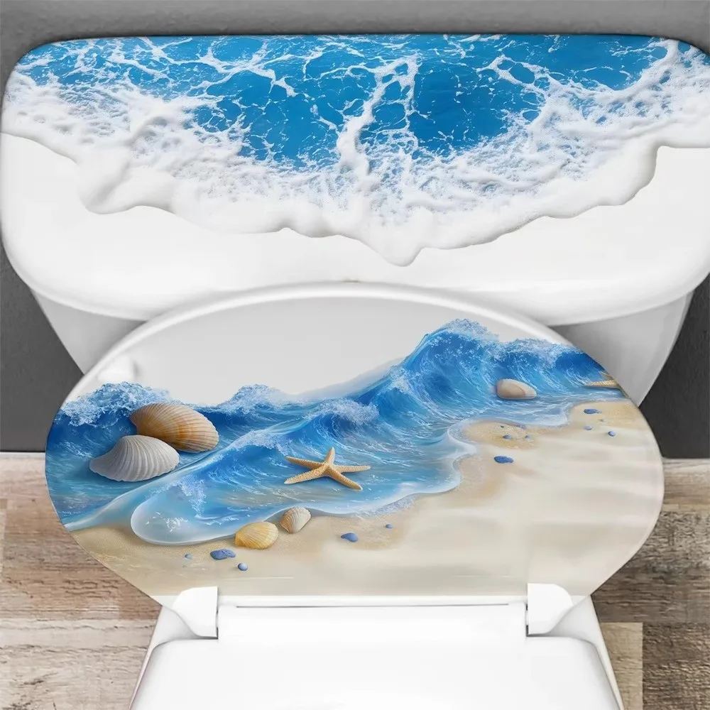 Realistic Design 3D Ocean Wave Sticker Removable Adhesive Beach Theme Toilet Sticker Self-Adhesive Anti-Slip
