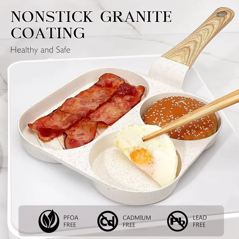 Ceramic Non Stick Frying Pan With Divider Easy To Clean Even Heating Suitable For All Stovetops Induction Gas Electric