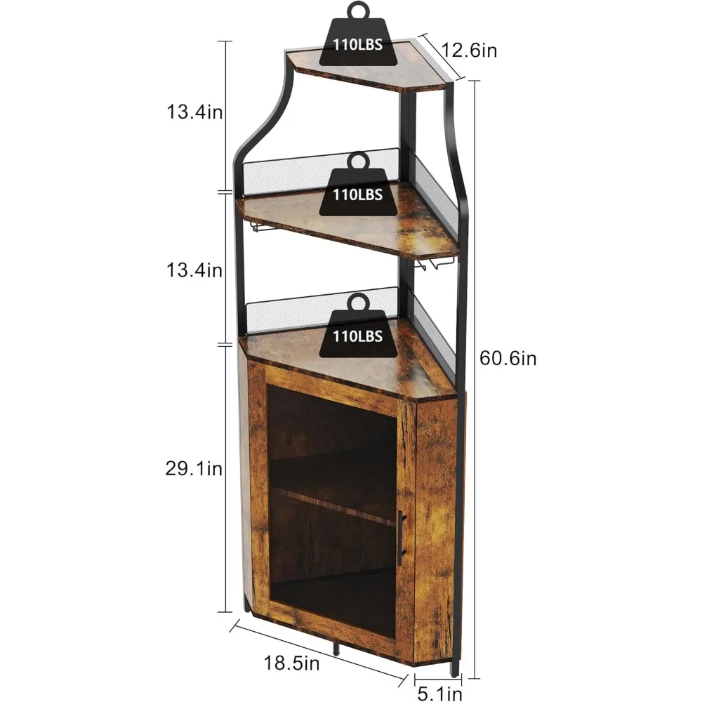 

Corner Wine Bar Rack Cabinet with LED Lights, Bar Cabinet with Glass Holder, Small Sideboard and Buffet Cabinet