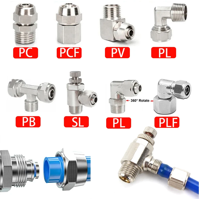 PC PCF SL PL306° Rotate Pneumatic Fast Tightening Joint Pipe PU Hose OD4 6 8 10 12 mm BSP Thread 1/8