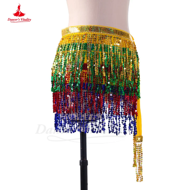 Belly Dance Hip Scarf for Women Belly Dancing Sequins Tassel Four-layers Hip Scarf Stage DS Performance Oriental Waist Chain