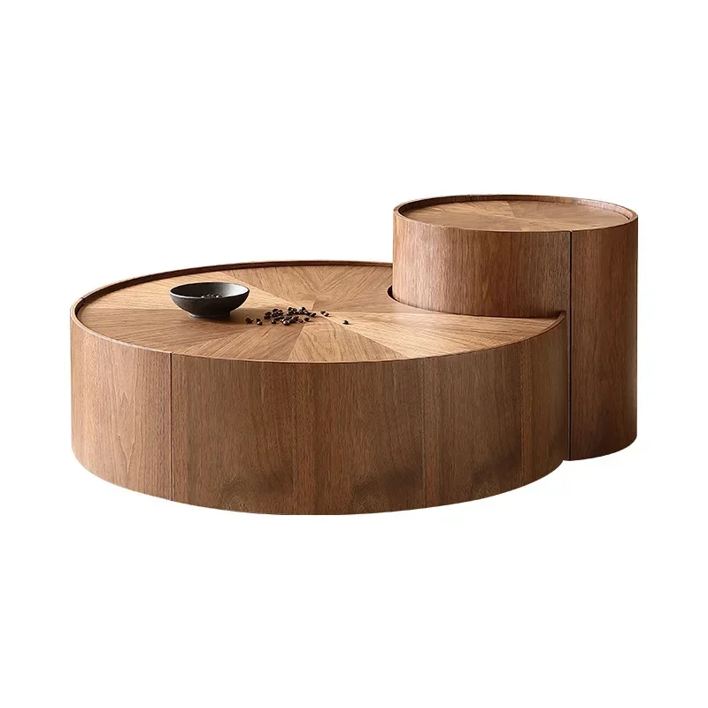 Medieval style round coffee table size apartment living room high-end walnut Italian minimalist high-end modern coffee table