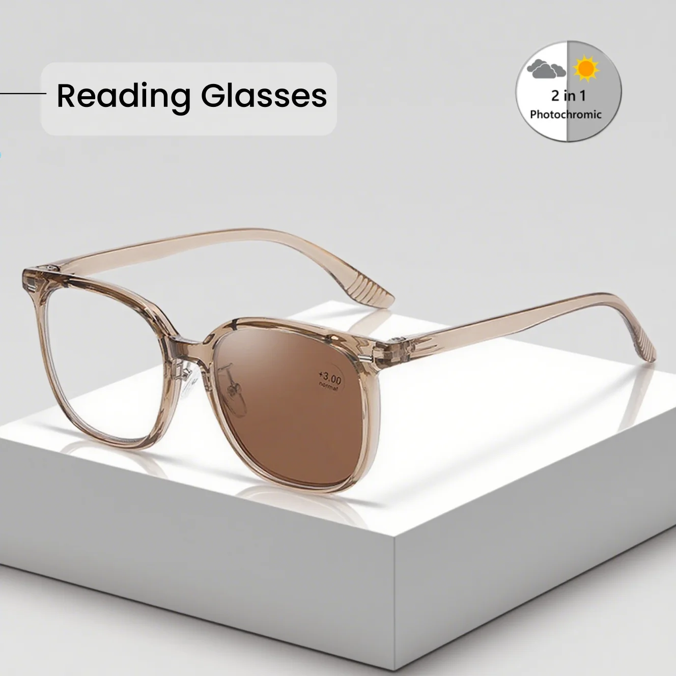 

New Photosensitive Color Changing Comfortable Anti Blue Light Reading Glasses Trendy Large Frame Color Changing Reading Glasses