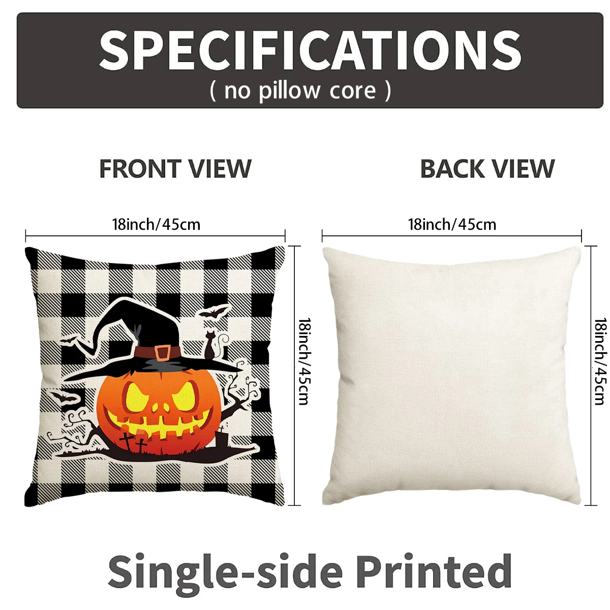 4pcs Halloween Cushion Covers, Vintage Buffalo Plaid, Jack‑o'‑lantern & Ghost Prints, for Halloween Home and Living Room Decor