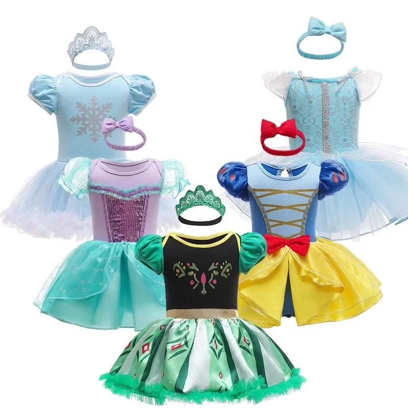 3-18 Month Newborn Birthday Party Costume Baby Girl Cinderella Snow White Elsa Anna Costume Headband Toddler Kids Princess Dress