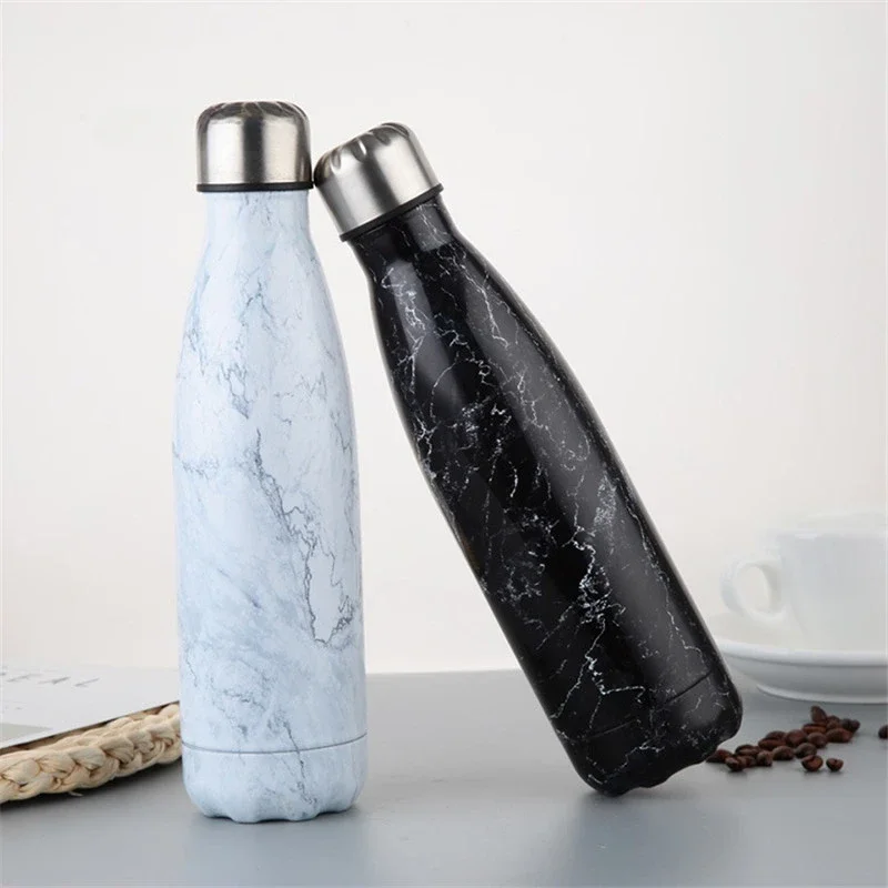 LMHBJY 500ml Three-color Marble 304 Stainless Steel Thermos Double Wall Insulated Outdoor Sports Water Bottle