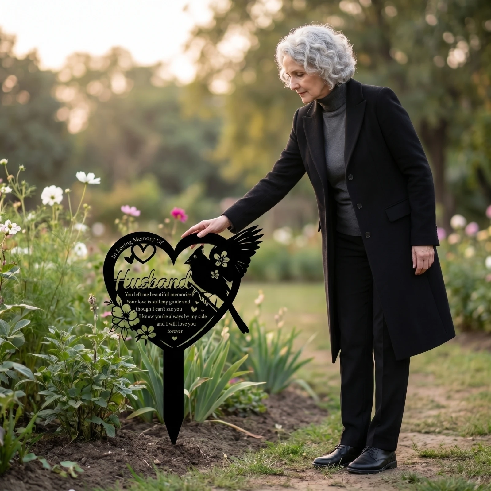 1-5PCS Outdoor Heart Memorial Grave Stake Cardinal Decor Commemorative Plaque for Funeral Memorial Service Yard Ornament