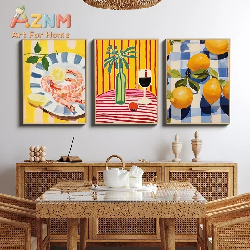Fruit Market Blueberry Cherry Grapes Lemon Papaya Pear Peach Poster Print Wall Art Pictures Canvas Painting Room Home Decor Gift