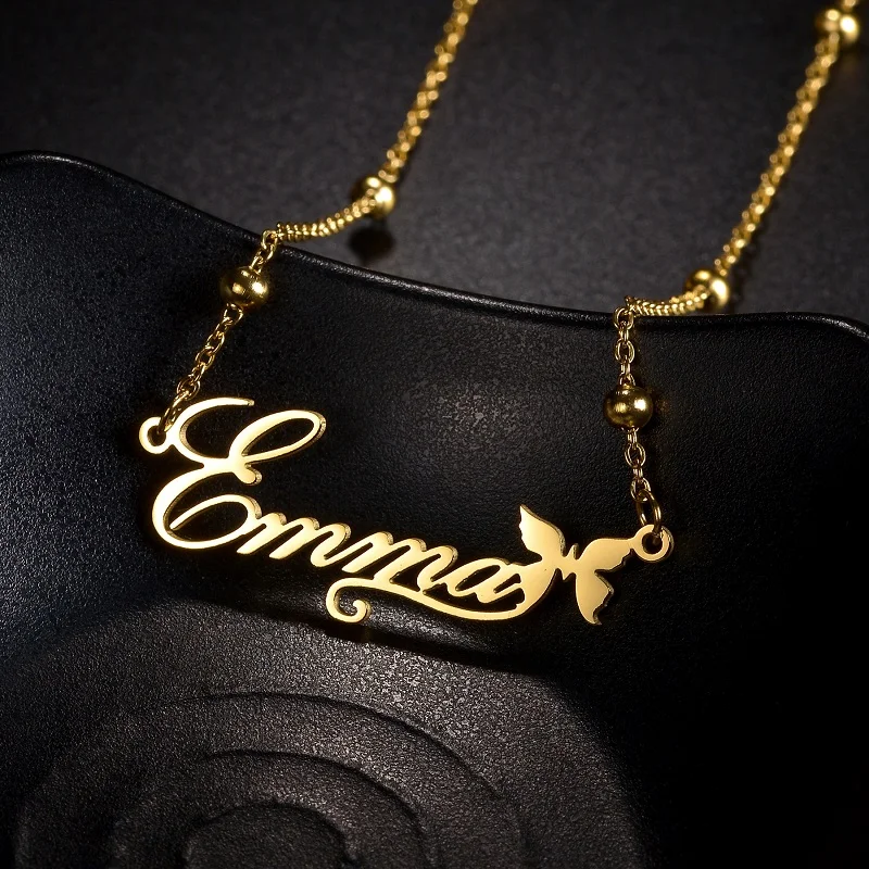 

Custom Name Necklace With Butterfly Heart Pendant Personalized Nameplate Letter Necklaces for Women Girl Jewelry collares Gifts