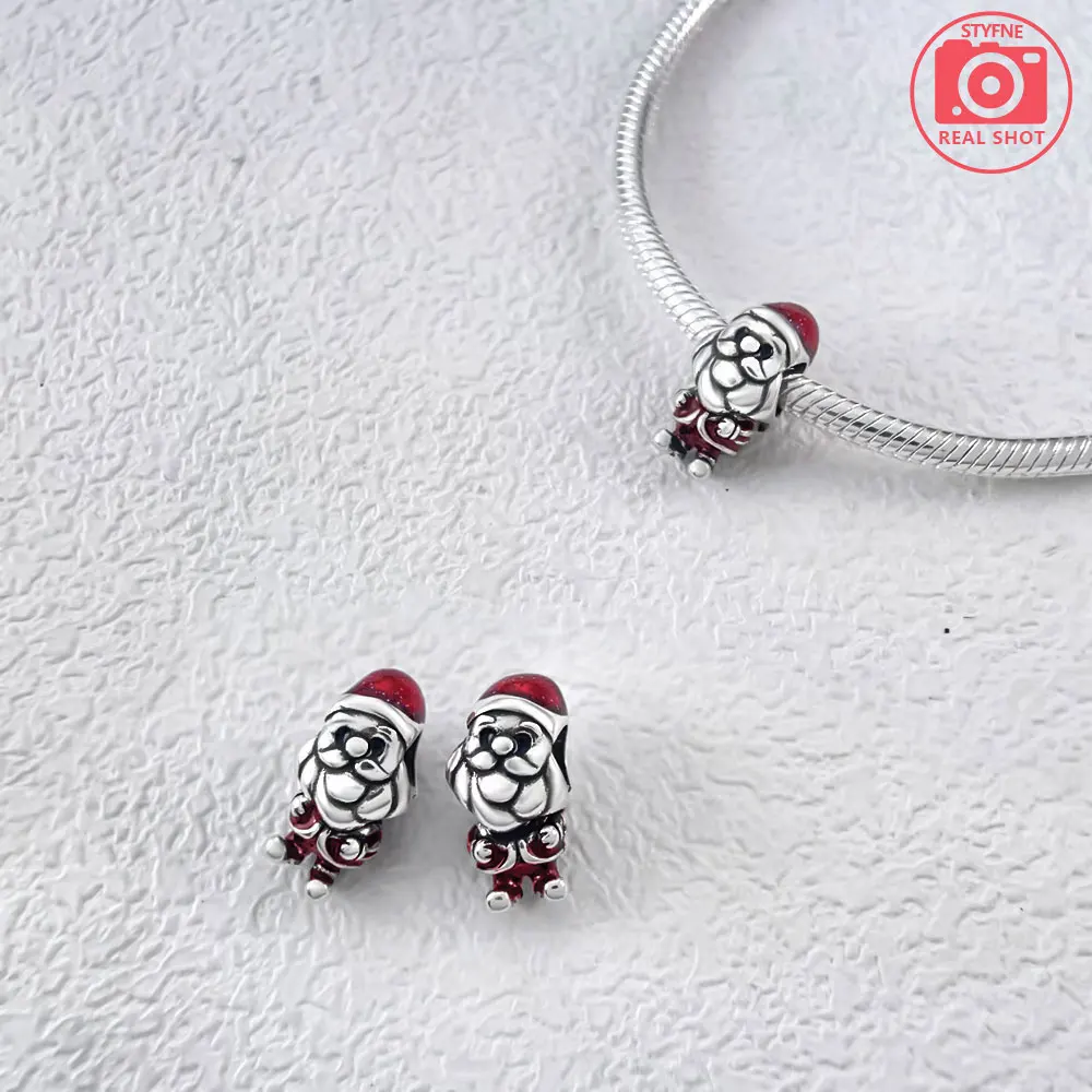 925 Sterling Silver Playful Santa Charm Beads Charms fit DIY Bracelets and Necklaces Dangle Pendants Fine Jewelry Official Mall