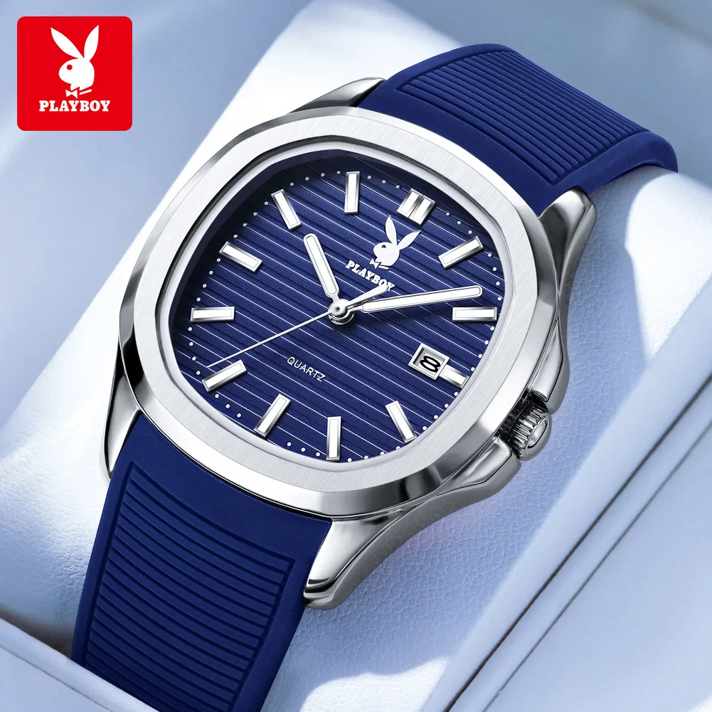 

PLAYBOY 3149 Quartz Watch Fashion Brand Luminous Function Calendar Date Window 30M Waterproof Silicone Strap Watch For Men