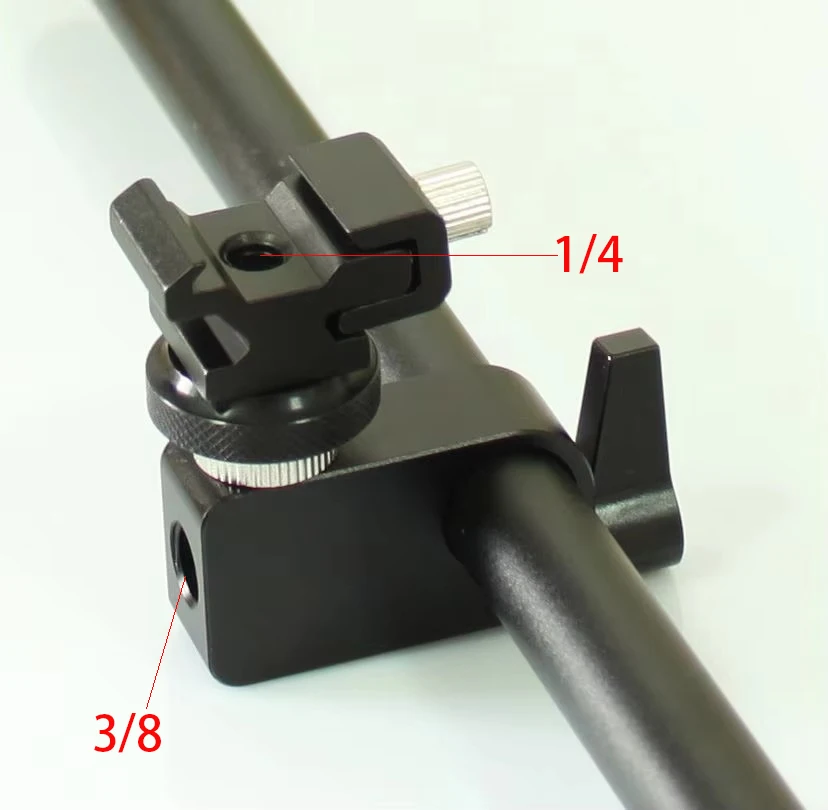 NEW Single Rail Clamp & Hot shoe Adaptor Set for 15mm Rail System Rig, 1/4 cold shoe 15mm rod clamp unit, 1/4-20 thread hot shoe