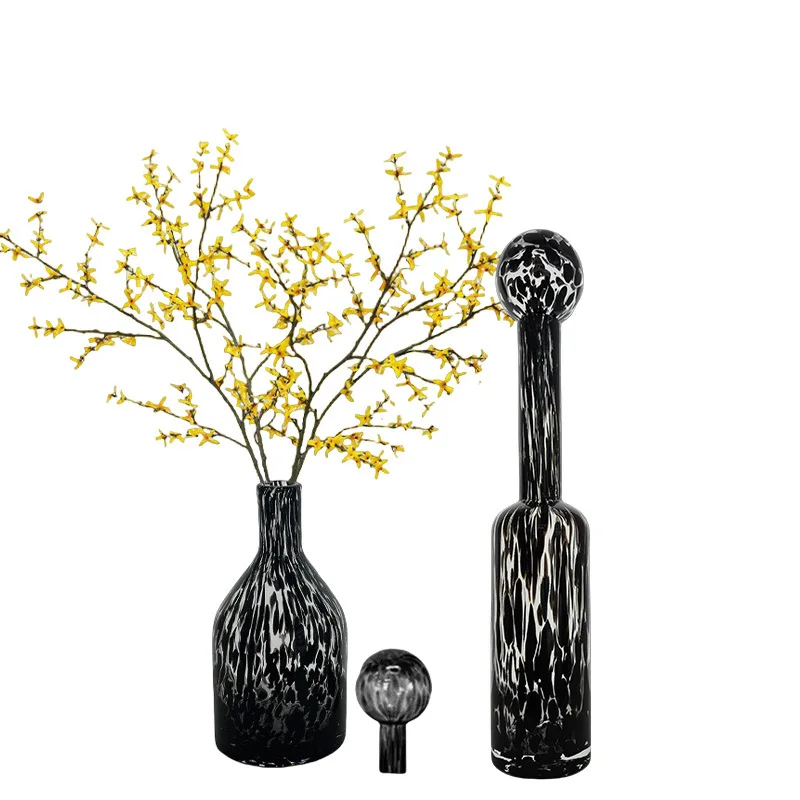 

Medieval tortoiseshell vase glass high-end living room medieval model house simple light luxury flower arrangement home ornament