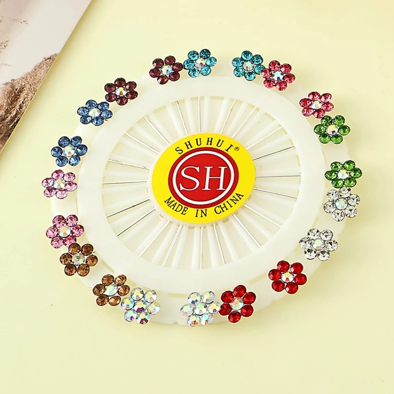 Spilla per turbante, spilla di sicurezza per hijab con clip per sciarpa, fibbia per sciarpa in seta con spilla, elemento floreale per spilla per sciarpa con strass