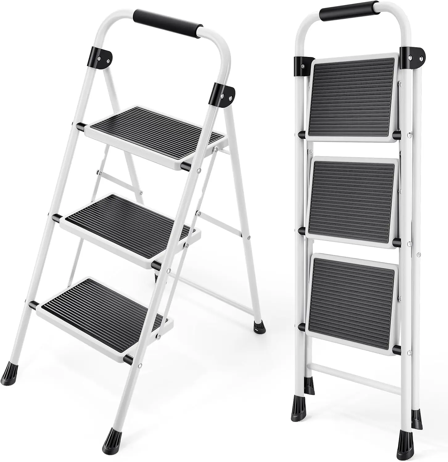 

Step Ladder, Folding Step Stool with Wide Anti-Slip Pedal, Sturdy Steel Ladder, Convenient Handrail, Lightweight, Portable